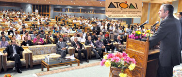 Chief Minister J&K addressing the 4-day 9th Annual Convention of Adventure Tour Operators Association of India (ATOAI) at SKICC